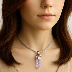 Purple Crystal Point Pendant Necklace – Clear Resin Colorful Confetti on Cord
